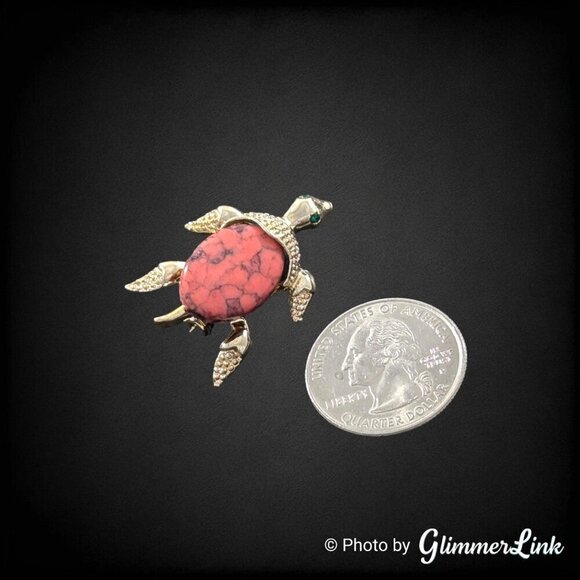 Vintage 1960s Gerry's Pink Stone Rhinestone Turtle Gold Tone Brooch Pin - Picture 6 of 9